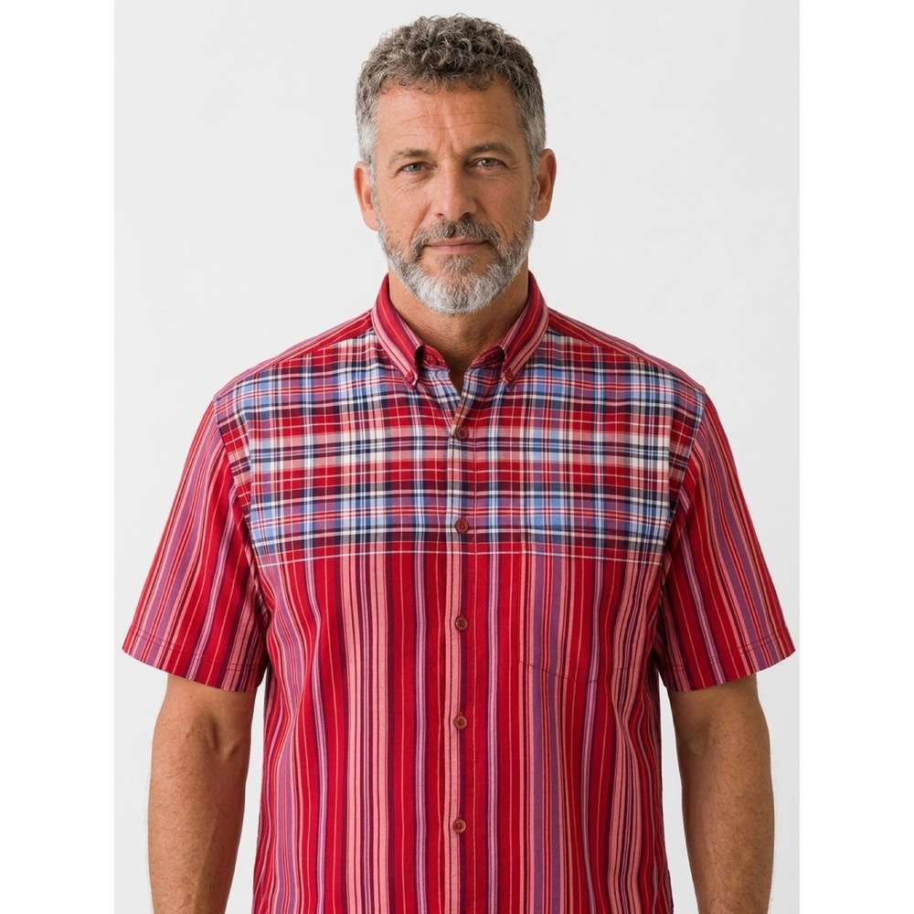 Faded Glory Y2K Red Plaid Striped Colorblock Button Up Shirt Men's Large Vintage